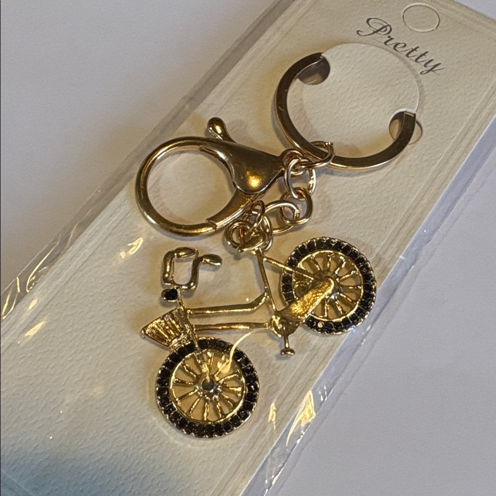 Gold Bicycle Keychain with Rhinestones - Picture 5 of 5